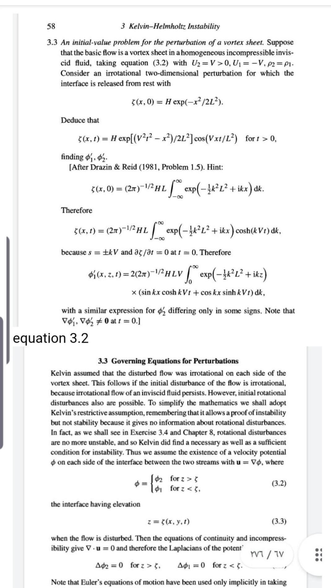 58 3 Kelvin Helmholtz Instability 3 3 An Initial Value Problem For The Perturbation Of A Vortex Sheet Suppose That The 1
