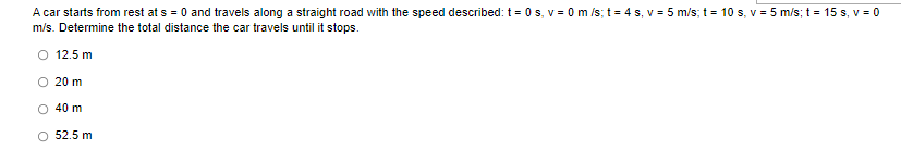 A Car Starts From Rest At S 0 And Travels Along A Straight Road With The Speed Described T 0 S V 0 M S T 4 S V 5 M S T 1