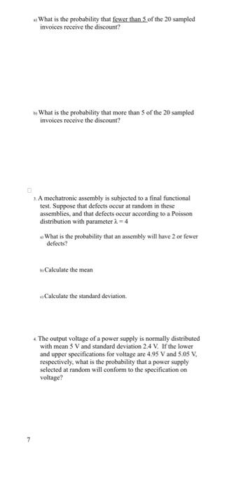 A What Is The Probability That Fewer Than 5 Of The 20 Sampled Invoices Receive The Discount B What Is The Probability 1