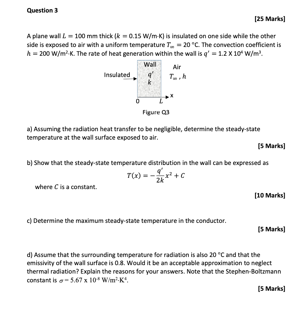 A Plane Wall L 100 Mm Thick K 0 15 W M K Is Insulated On One Side While The Other Side Is Exposed To Air With A Unifor 1