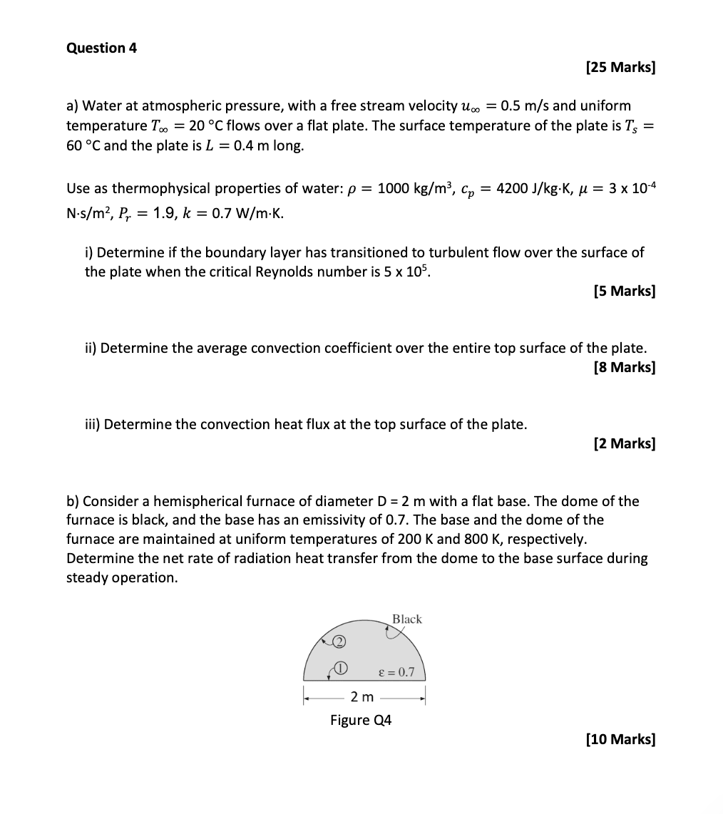A Water At Atmospheric Pressure With A Free Stream Velocity U 0 5 M S And Uniform Temperature T 20 C Flows Over A 1