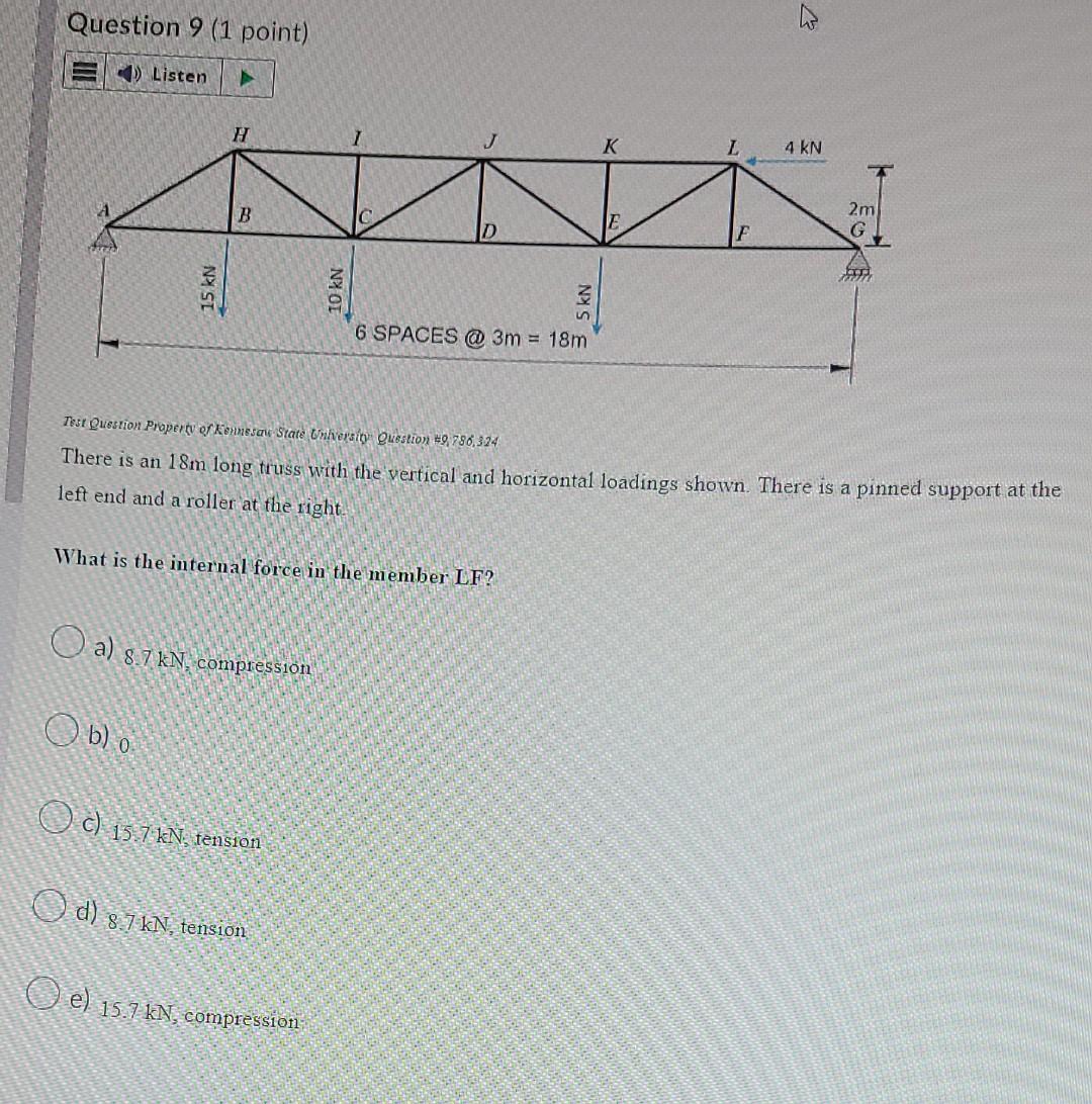 Testquestion Propertv Ef Cemmesar State Thiversity Question 49 780 324 There Is An 18 M Long Truss With The Vertical An 1