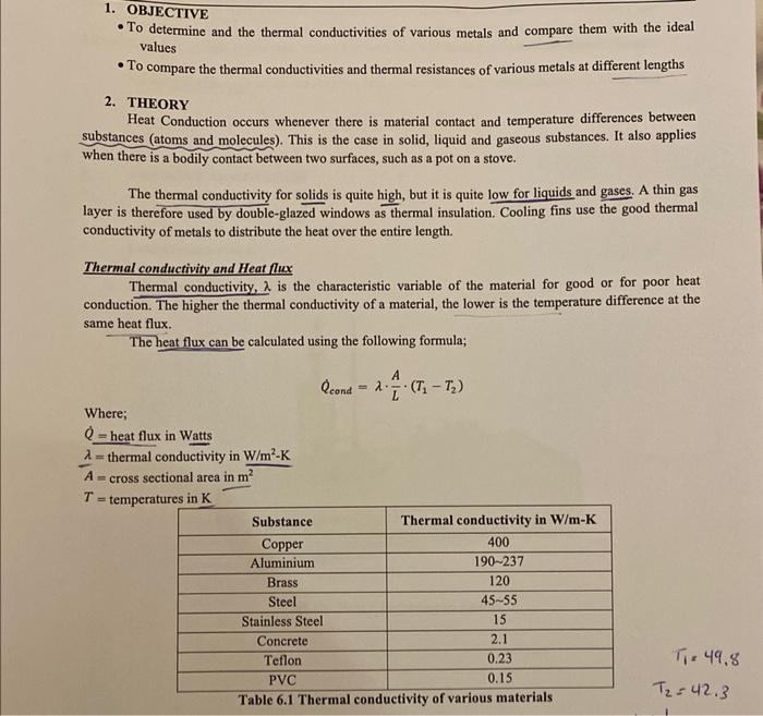 1 Objective To Determine And The Thermal Conductivities Of Various Metals And Compare Them With The Ideal Values To 1