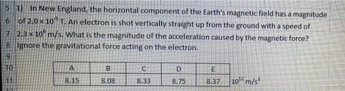 5 1 In New England The Horizontal Component Of The Earth S Magnetic Field Has A Magnitude 6 Of 2 0 X 10 T An Electron 1