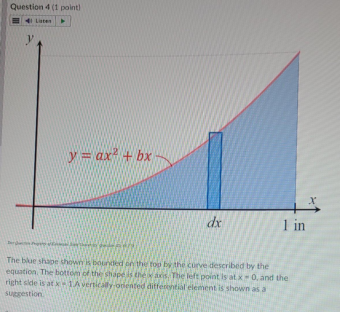 Question 4 1 Point The Blue Shape Shown Is Bounded On The Top By The Curve Described By The Equation The Bottom Of Th 1