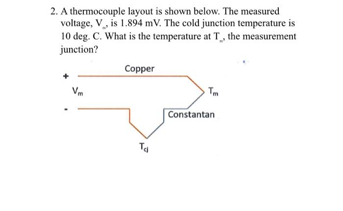 2 A Thermocouple Layout Is Shown Below The Measured Voltage Vm Is 1 894mv The Cold Junction Temperature Is 10 Deg 1