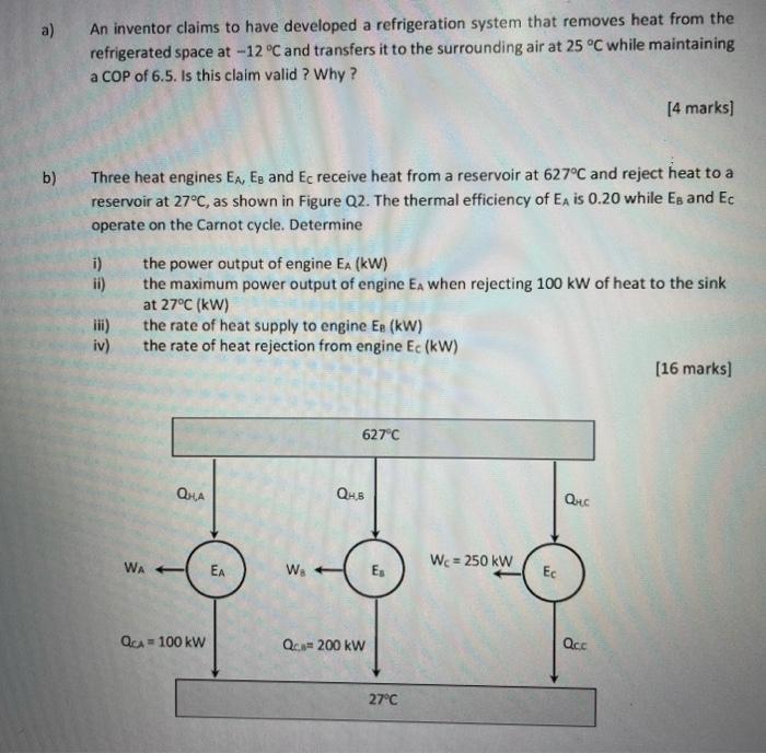 A An Inventor Claims To Have Developed A Refrigeration System That Removes Heat From The Refrigerated Space At 12 C An 1