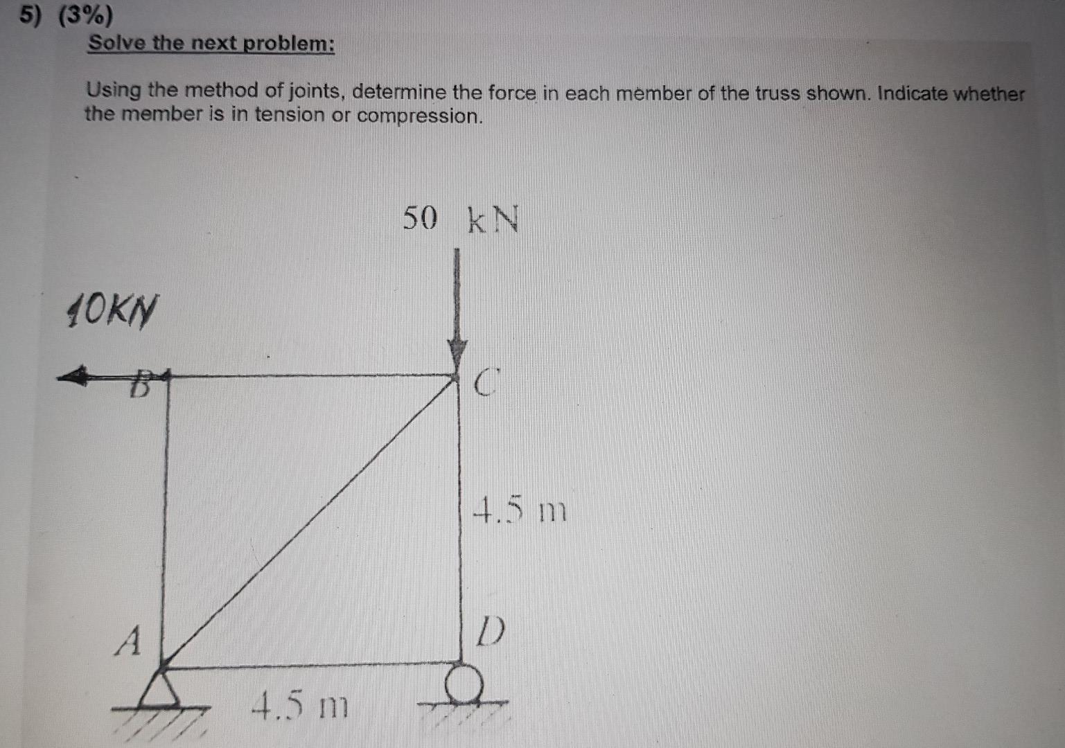 Solve The Next Problem Using The Method Of Joints Determine The Force In Each Member Of The Truss Shown Indicate Whet 1