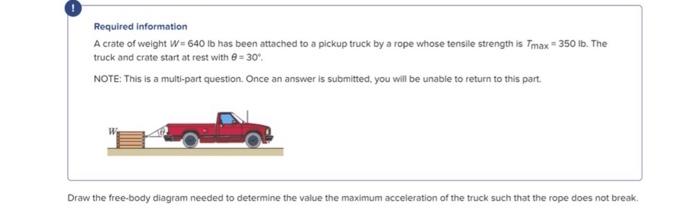Required Information A Crate Of Weight W 640 Lb Has Been Attached To A Pickup Truck By A Rope Whose Tensile Strength Is 1