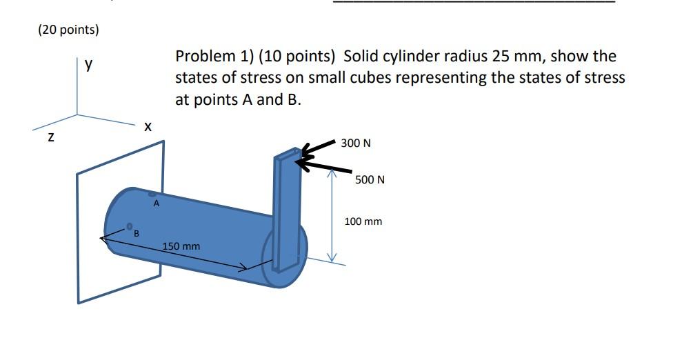 20 Points Y Problem 1 10 Points Solid Cylinder Radius 25 Mm Show The States Of Stress On Small Cubes Representing 1