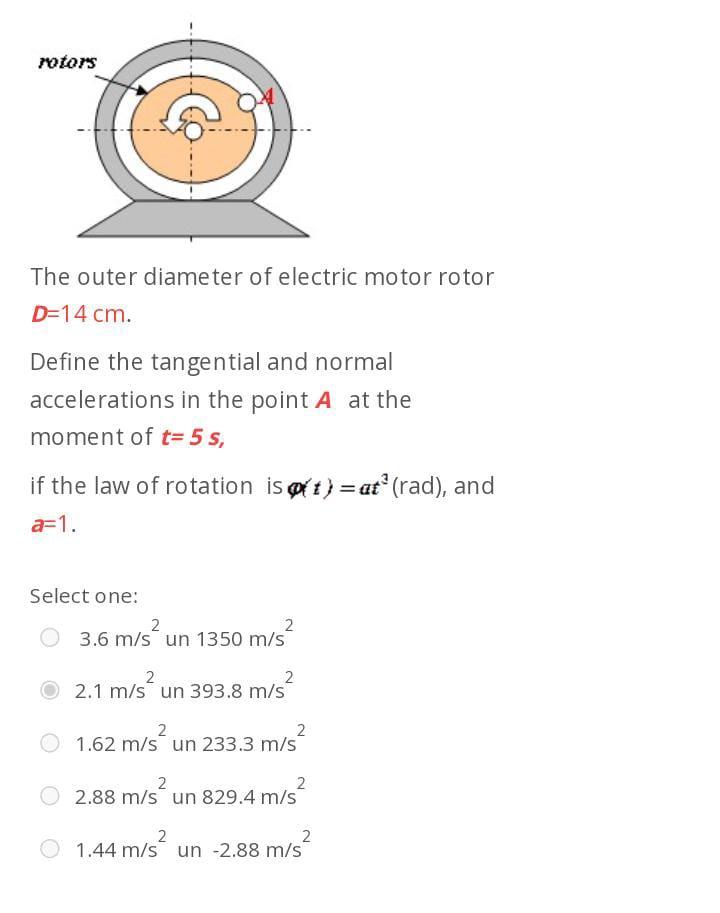 D 14 Cm Define The Tangential And Normal Accelerations In The Point A At The Moment Of T 5s If The Law Of Rotation Is 1