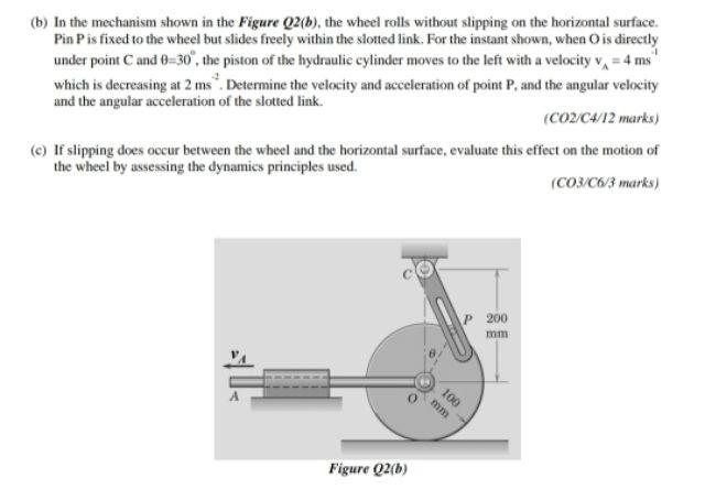 B In The Mechanism Shown In The Figure Q2 B The Wheel Rolls Without Slipping On The Horizontal Surface Pin P Is Fix 1