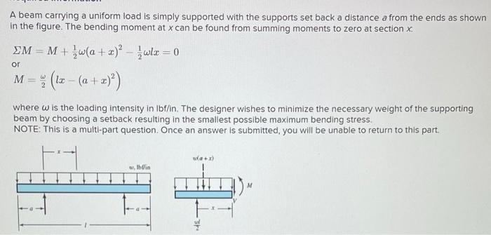 A Beam Carrying A Uniform Load Is Simply Supported With The Supports Set Back A Distance A From The Ends As Shown In The 1
