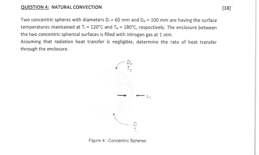 Two Concentric Spheres With Diameters Di 60 Mm And D0 100 Mm Are Having The Surface Temperatures Maintained At Ti 120 1