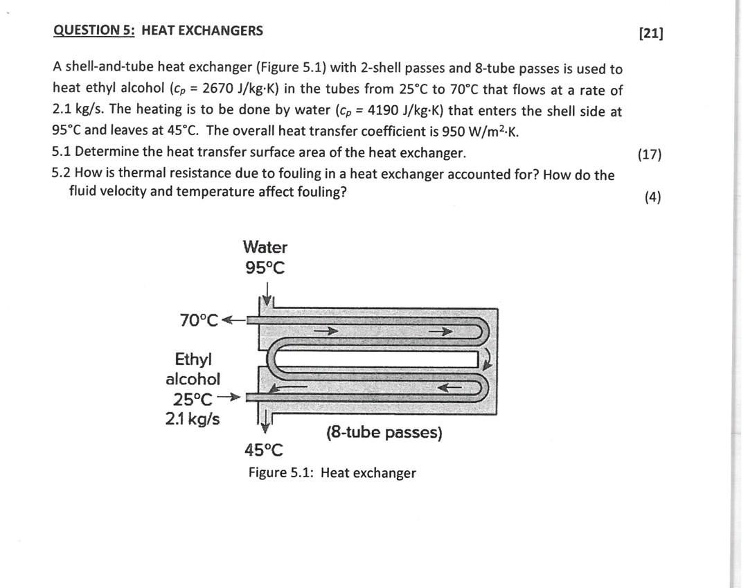 Question 5 Heat Exchangers 21 A Shell And Tube Heat Exchanger Figure 5 1 With 2 Shell Passes And 8 Tube Passes Is U 1