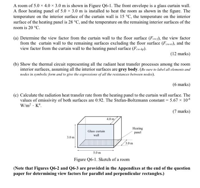 A Room Of 5 0 X 4 0 X 3 0 M Is Shown In Figure Q6 1 The Front Envelope Is A Glass Curtain Wall A Floor Heating Panel O 1