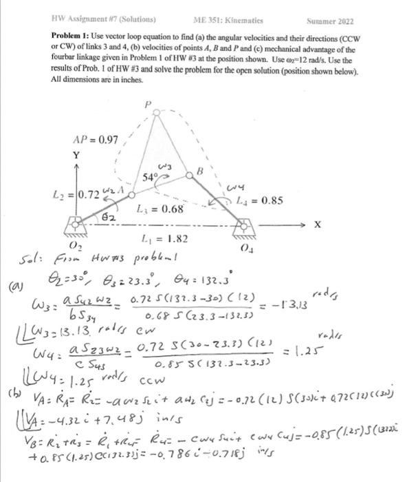 Problem 1 Use Vector Loop Equation To Find A The Angular Accelerations And Their Directions Ccw Or Cw Of Links 3 An 3