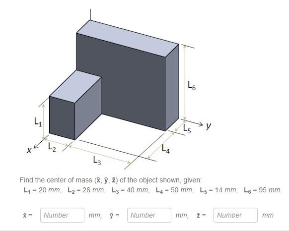 Find The Center Of Mass X Y Z Of The Object Shown Given L1 20 Mm L2 26 Mm L3 40 Mm L4 50 Mm L5 14 1