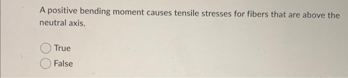 A Positive Bending Moment Causes Tensile Stresses For Fibers That Are Above The Neutral Axis True False The Beam Is Sub 1