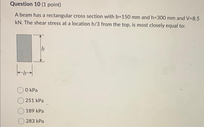 A Beam Has A Rectangular Cross Section With B 150 Mm And H 300 Mm And V 8 5 Kn The Shear Stress At A Location H 3 From 1
