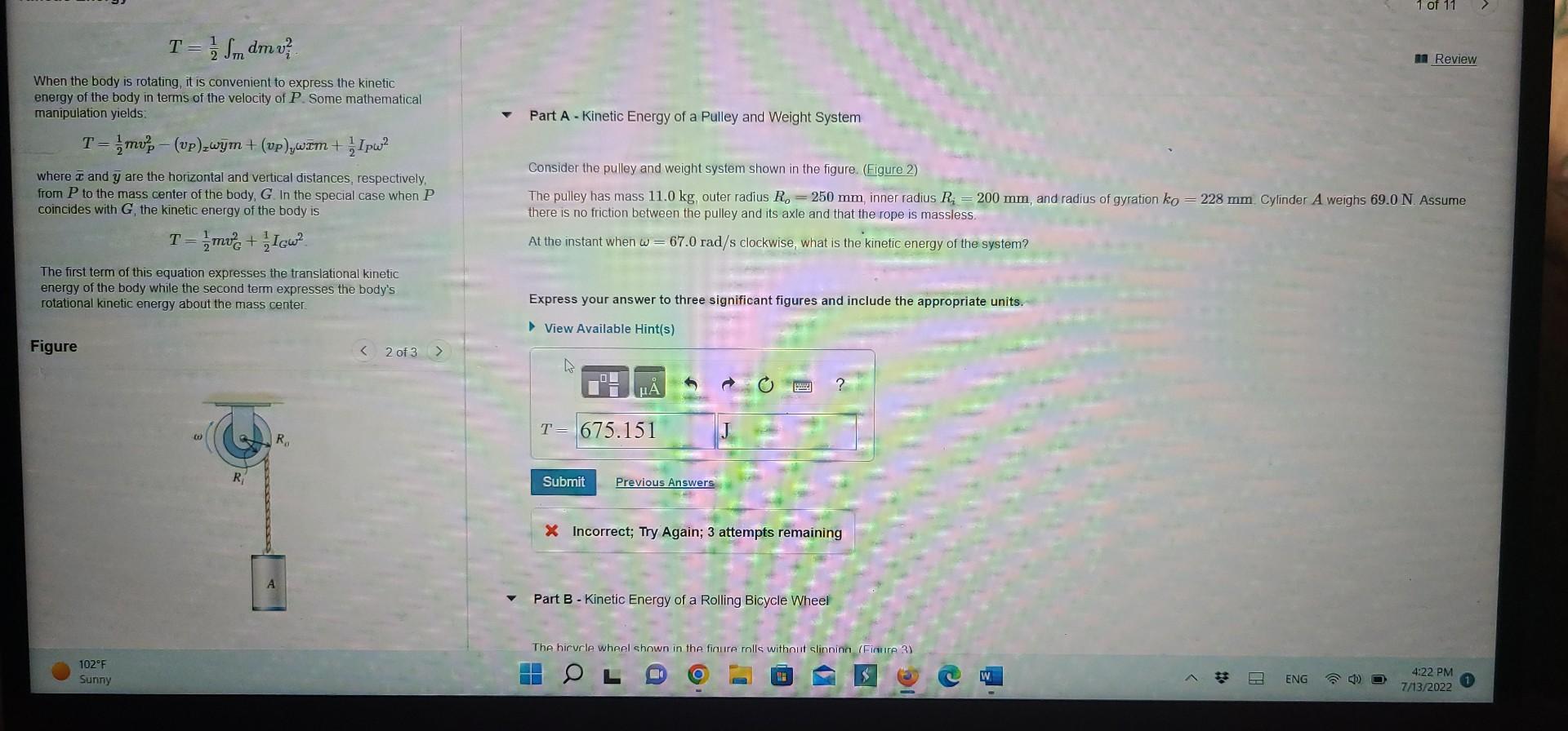 T 21 M Dmvi2 Review X Incorrect Thy Again 3 Attempts Remaining Where Iic Is The Moment Of Inertia Of The Body Abou 1