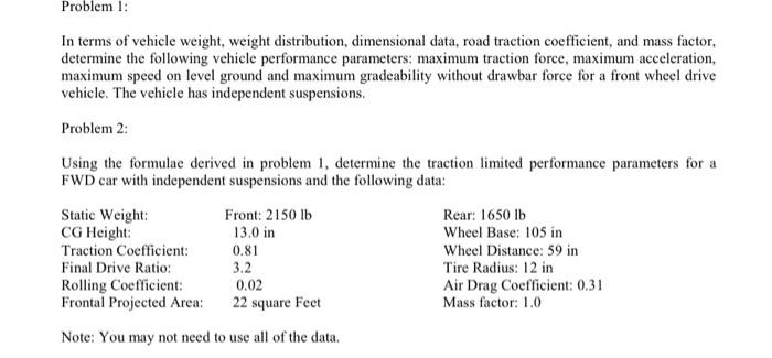 In Terms Of Vehicle Weight Weight Distribution Dimensional Data Road Traction Coefficient And Mass Factor Determine 1