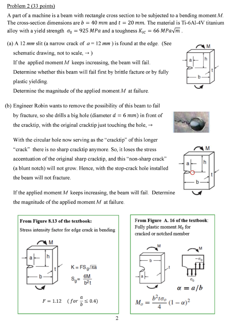 Problem 2 33 Points A Part Of A Machine Is A Beam With Rectangle Cross Section To Be Subjected To A Bending Moment M 1