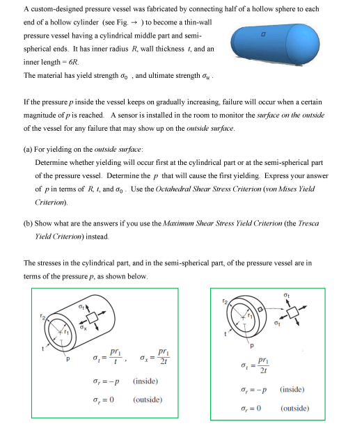 A Custom Designed Pressure Vessel Was Fabricated By Connecting Half Of A Hollow Sphere To Each End Of A Hollow Cylinder 1