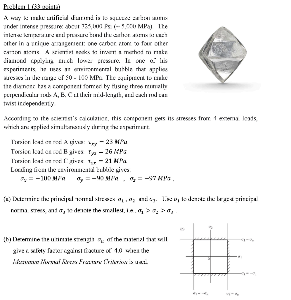 Problem 1 33 Points A Way To Make Artificial Diamond Is To Squeeze Carbon Atoms Under Intense Pressure About 725 000 1