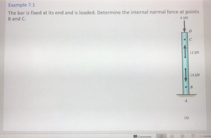 Example 7 1 The Bar Is Fixed At Its End And Is Loaded Determine The Internal Normal Force At Points B And C 4kn A 1