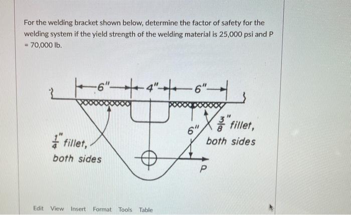For The Welding Bracket Shown Below Determine The Factor Of Safety For The Welding System If The Yield Strength Of The 1