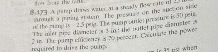 8 173 A Pump Draws Water At A Steady Flow Rate Of Through A Piping System The Pressure On The Suction Side Of The Pump 1