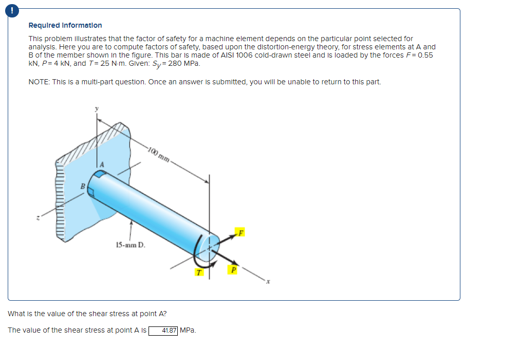 Required Information This Problem Illustrates That The Factor Of Safety For A Machine Element Depends On The Particular 1