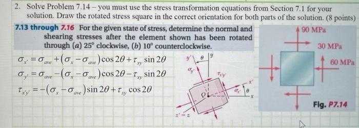 2 Solve Problem 7 14 You Must Use The Stress Transformation Equations From Section 7 1 For Your Solution Draw The Ro 1