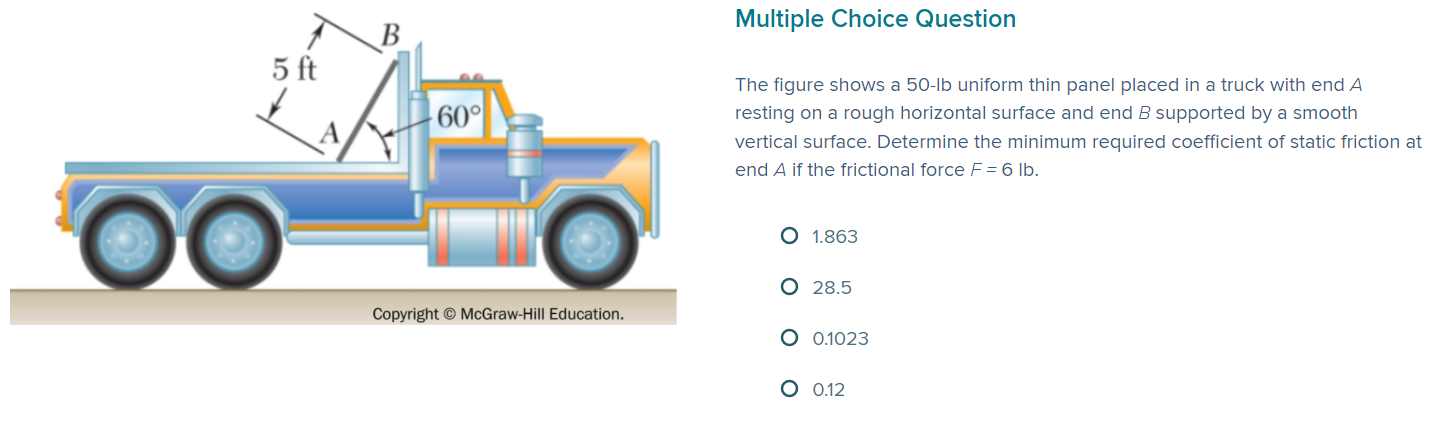 The Figure Shows A 50 Lb Uniform Thin Panel Placed In A Truck With End A Resting On A Rough Horizontal Surface And End B 1