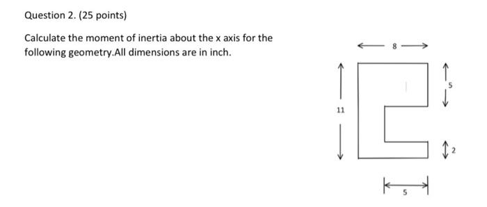 Calculate The Moment Of Inertia About The X Axis For The Following Geometry All Dimensions Are In Inch 1
