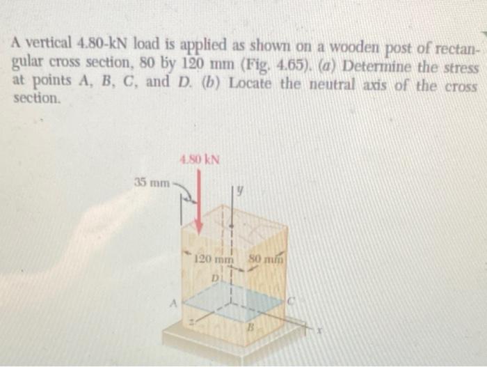 A Vertical 4 80 Kn Load Is Applied As Shown On A Wooden Post Of Rectangular Cross Section 80 By 120 Mm Fig 4 65 A 1