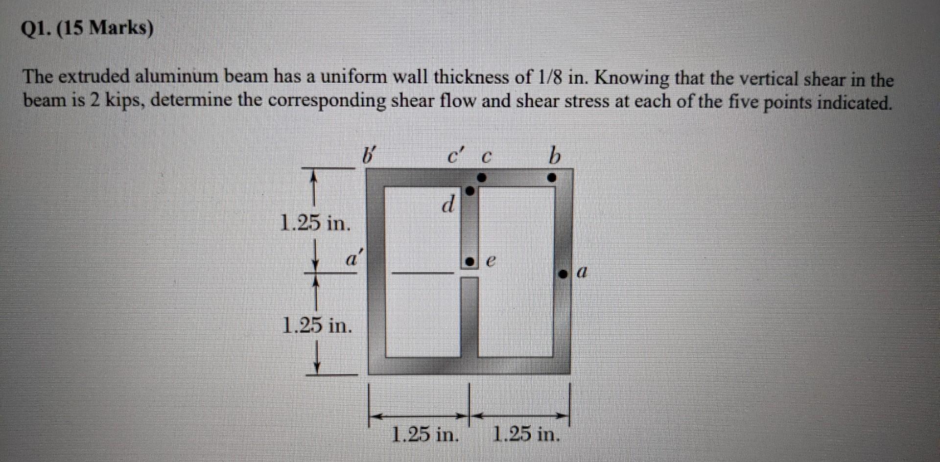 The Extruded Aluminum Beam Has A Uniform Wall Thickness Of 1 8 In Knowing That The Vertical Shear In The Beam Is 2 Kips 1