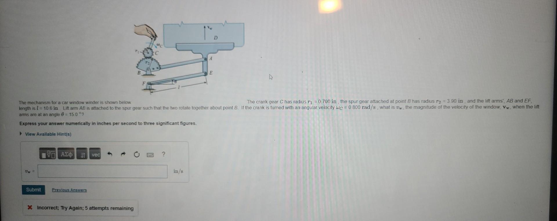 The Crank Gear C Has Radius R1 0 700 In The Spur Gear Attached At Point B Has Radius R2 390 In And The Lift Arms 1
