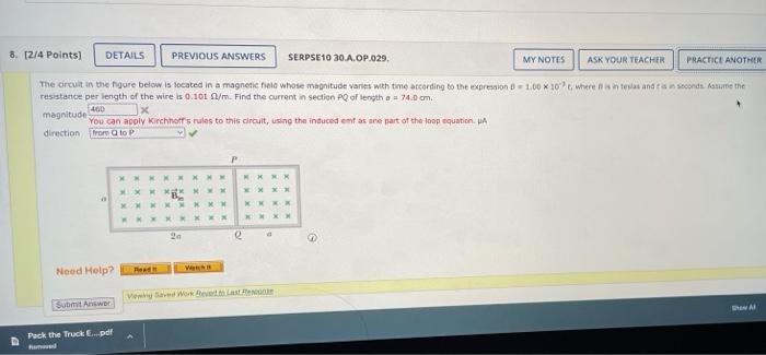 8 2 4 Points Details Previous Answers Serpse10 30 A Op 029 My Notes Ask Your Teacher Practice Another The Circuit In 1