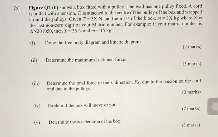 Figure Q2 B Shows A Box Fitted With A Pulley The Wall Has One Pulley Fixed A Cord Is Pulled With A Tension T Is At 1