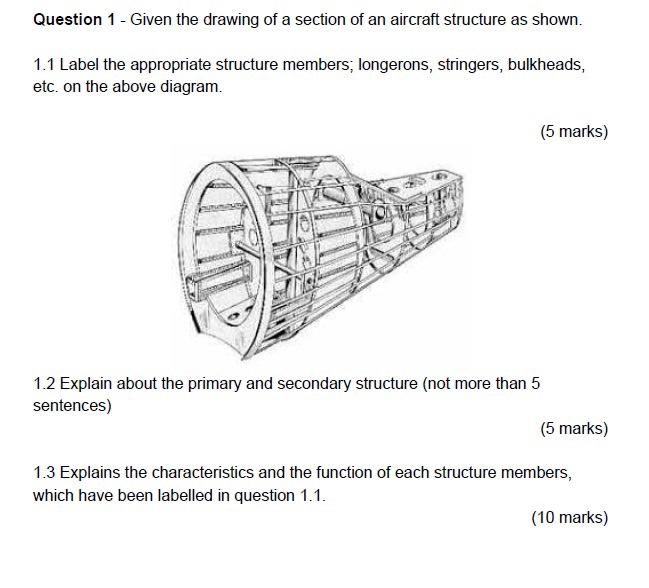 Question 1 Given The Drawing Of A Section Of An Aircraft Structure As Shown 1 1 Label The Appropriate Structure Membe 1