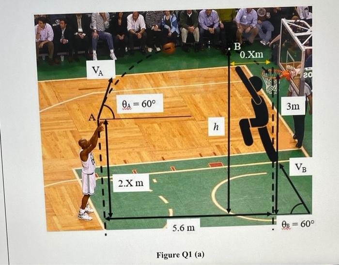 Figure Q1 A Shows A Basketball Game Player A Is Trying To Shoot The Ball From Point A At 60 Angle With Distance 5 6 3