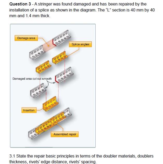 Question 3 A Stringer Was Found Damaged And Has Been Repaired By The Installation Of A Splice As Shown In The Diagram 1