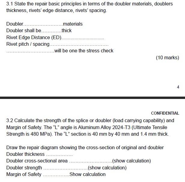 Question 3 A Stringer Was Found Damaged And Has Been Repaired By The Installation Of A Splice As Shown In The Diagram 2