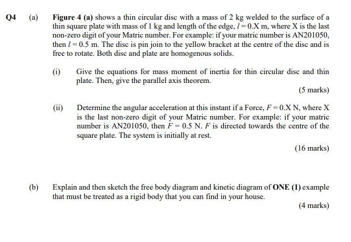 Figure Q4 A Figure 4 A Shows A Thin Circular Disc With A Mass Of 2 Kg Welded To The Surface Of A Thin Square Plate W 2