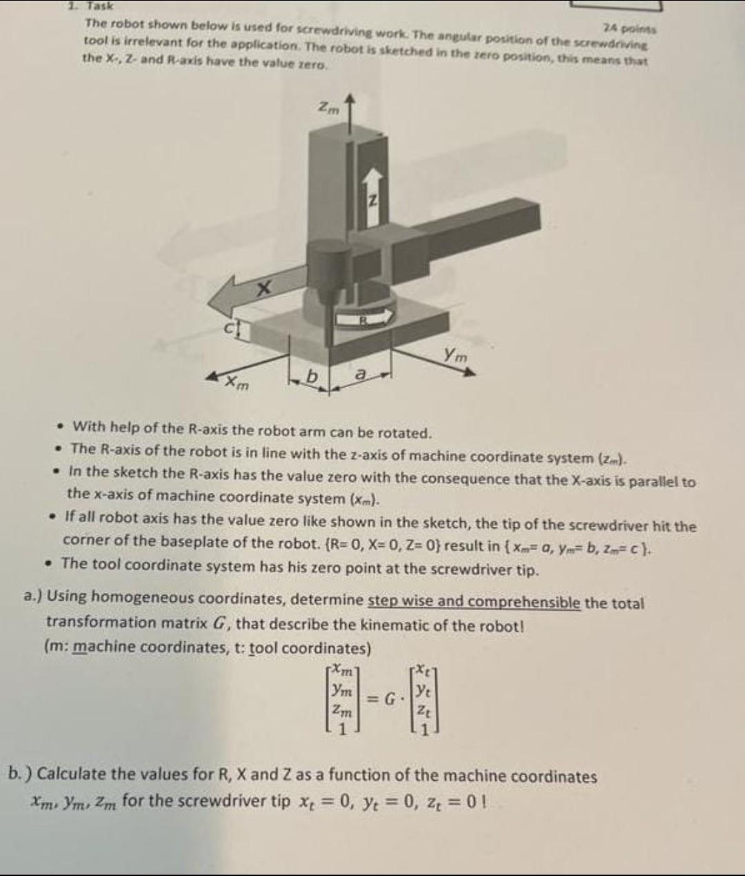 24 Points 1 Task The Robot Shown Below Is Used For Screwdriving Work The Angular Position Of The Screwdrivine Tool Is 1