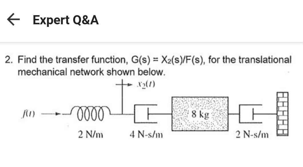 2 Find The Transfer Function G S X2 S F S For The Translational Mechanical Network Shown Below 1