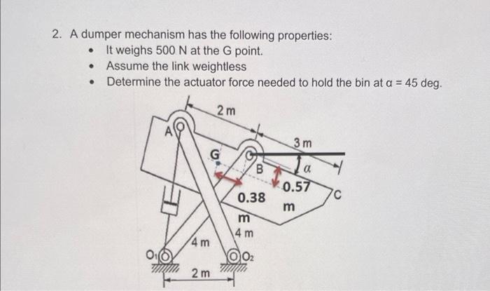 2 A Dumper Mechanism Has The Following Properties It Weighs 500 N At The G Point Assume The Link Weightless Det 1