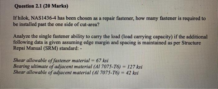 If Hilok Nas1436 4 Has Been Chosen As A Repair Fastener How Many Fastener Is Required To Be Installed Past The One Sid 1